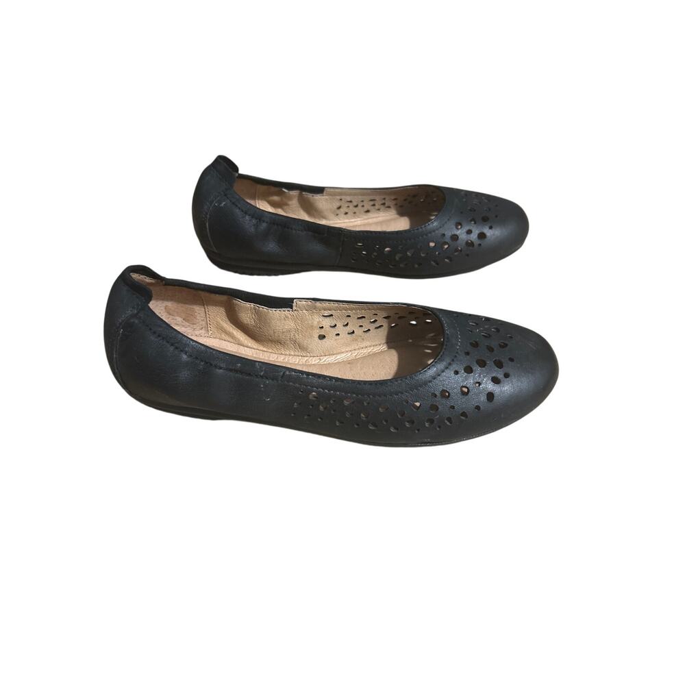 Josef Seibel Pippa Black Leather Perforated Ballet Flats 6.5 Comfort Minimalist